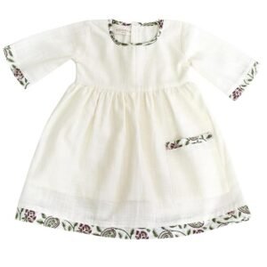 KOSHMOSH Pure Soft Cotton Frock for Baby Girl 3/4 Bell Sleeves Dress with Single Pocket Stylish Knee Length Casual Dress for Girls with Astar/Lining