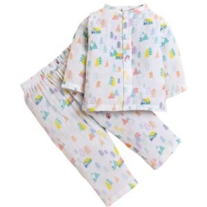 POLKA TOTS Baby Jhabla & Pant Set | 100% Cotton Muslin | Full Sleeve Printed Top + Soft Bottom | Unisex Outfit for New Born, & Toddlers