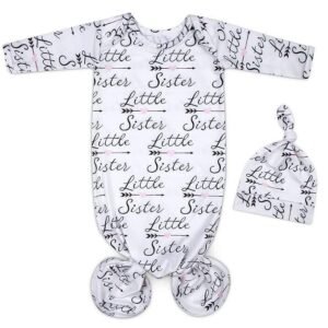 Newborn Knotted Gown 0-6 Months Girl Breathable Sleeper Gowns with Hat Set