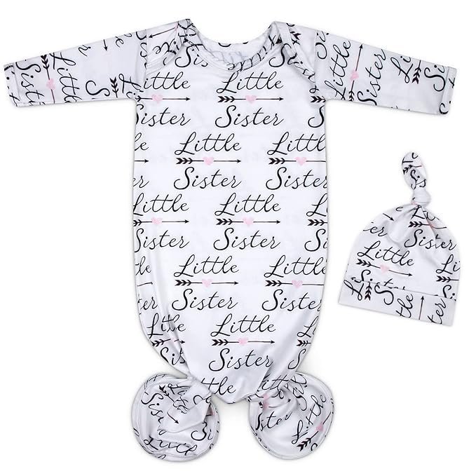 Newborn Knotted Gown 0-6 Months Girl Breathable Sleeper Gowns with Hat Set