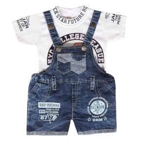 Cutie Kiddies Double Pocket Baby Dungaree Set for Baby Boys and Baby Girls | Trendy Denim Dungaree with Cotton T-Shirt for Infants | Adorable Unisex Overalls for Infants and Toddlers