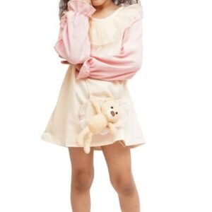 OG BABY Cute Teddy Design Knee-Length Dress for Girls| Adorable Outfit| Soft & Comfortable Fabric| Birthday Celebration Frock for Kids (White)