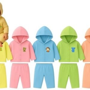 Newborn Unisex Cotton Dress Hoodie Cap with Pants| 0-3 Months Winter Outfit for Infant| Multicolour 5 Combo Pack Boy & Girl Baby Dress