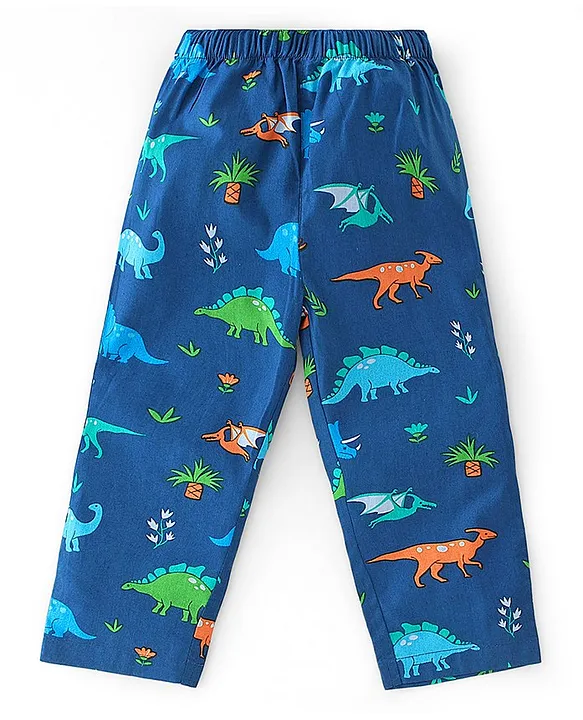 Babyhug Cotton Woven Full Sleeves Night Suit With Dino Print - Blue - Image 5